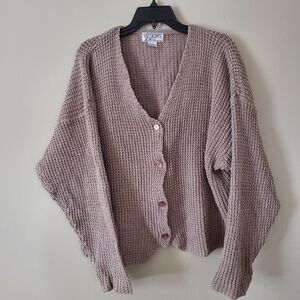 Vintage Cotton Ramie Venezia Waffle Knit Cardigan Light Brown Size 22 / 24
